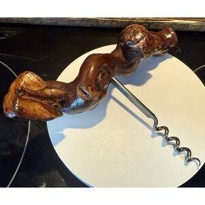 Burl Grape Vine Root Wood Cork Screw Wine Bottle Opener Brown Bar 6" Vintage